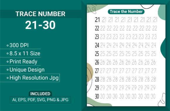 Download Number Trace 21-30 for Kids Svg - Kids Collection