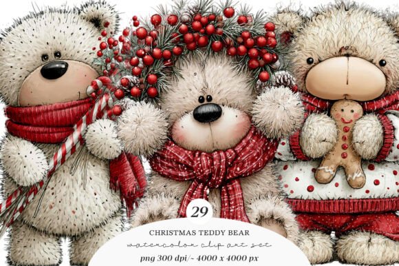 Download Whimsical Christmas Teddy Bear Clipart - Premium Bundle