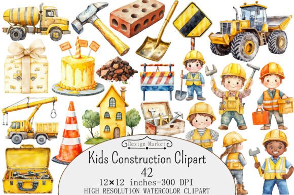 Download Watercolor Kids Construction Clipart - Kids Collection