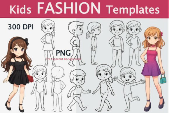 Download Kids Fashion Sketchbook Templates PNG - Kids Collection