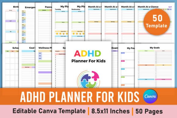 Download Editable ADHD Planner for Kids Canva - Kids Collection